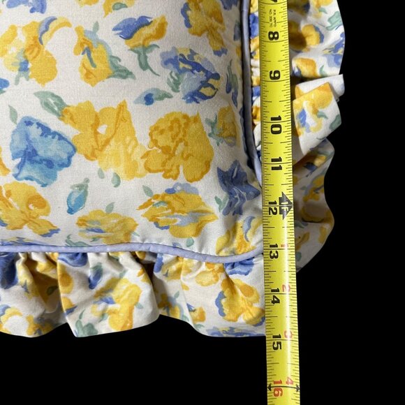Vintage Throw Pillow Laura Ashley Charlotte USA Floral Ruffled 90s Blue Yellow - Picture 6 of 8